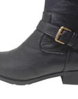 SoleMani Chelsea – Slim Calf Tall Leather Boot with Back Lace Detail and Gold Buckle