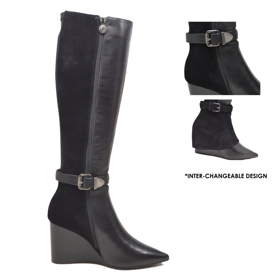 PARIS Leather Lamb Suede 3-in-1 Wedge Dress Boot: Effortlessly Stylish and Versatile