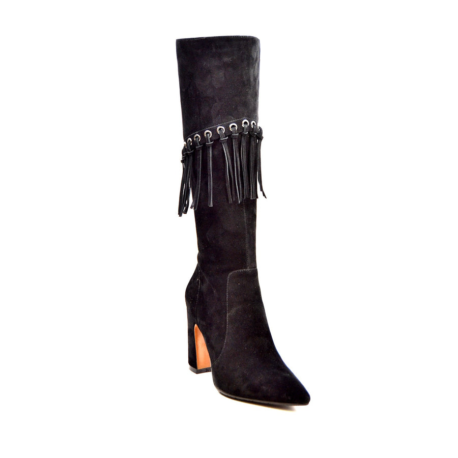 Italy Black Dress Boots with Fringe Detailing - Sophisticated and Stylish Footwear for Any Occasion