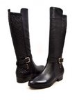 Naz Black Riding Boots with Quilted Back and Buckle - Stylish and Versatile for Any Occasion
