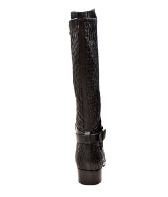 Naz Black Riding Boots with Quilted Back and Buckle - Stylish and Versatile for Any Occasion
